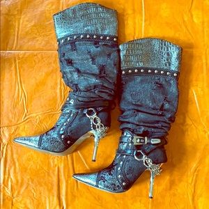 Denim black boots